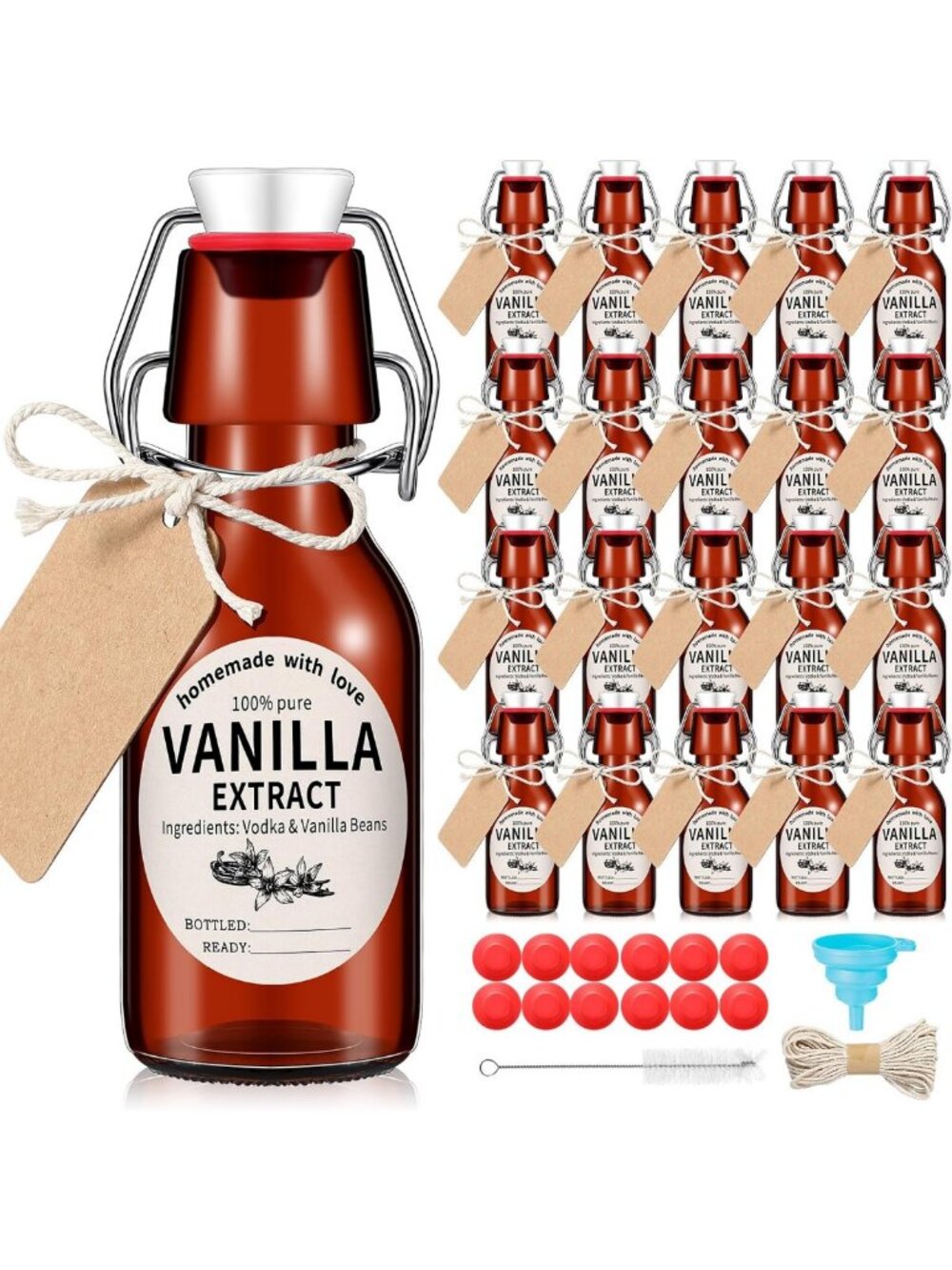 12 Sets Amber Glass Bottles for Vanilla Extract - 8 oz Swing Top Jars